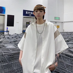 夏季潮牌衬衫袖子拼接撞色短袖衬衣港风宽松衬衫1001-1-CS570-P38图片