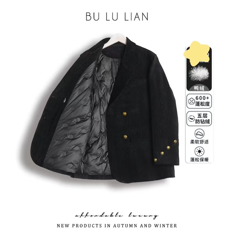 2024冬季新款美拉德羽绒内胆西装简约高级气质加厚女短款大衣外套，女装毛呢外套，红依娜