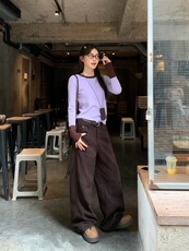2025秋季美拉德咖中高腰直筒显瘦纯棉牛仔裤，女装休闲裤，湘姗