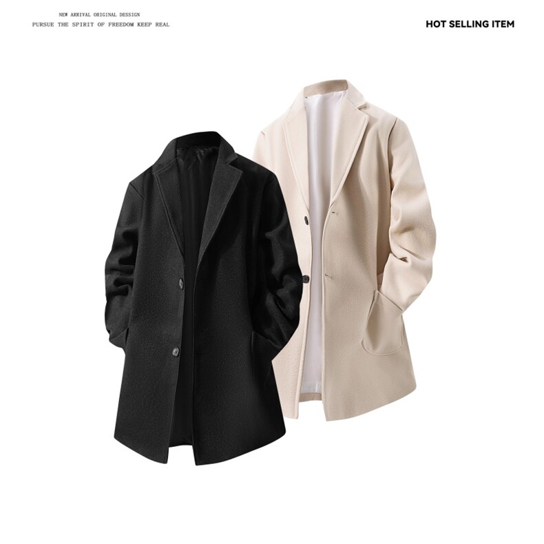 N2075/P90冬季港风呢大衣男中长款男女呢料潮呢子外套风衣，男装风衣，电商A141
