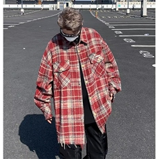 春款潮牌小香风衬衫外套男小众痞帅复古宽松休闲格子夹克L25-p58，男装夹克，星座1008-2