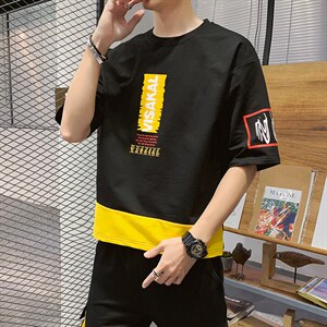 2024夏季字母印花圆领短袖t恤男潮牌宽松半袖潮流ins上衣DT12P30图片