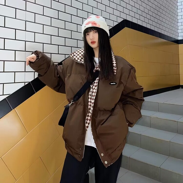 2025羽绒棉服冬季森系新款宽松潮外套棉衣女韩版面包服棋盘格,男装棉衣,星座218-8