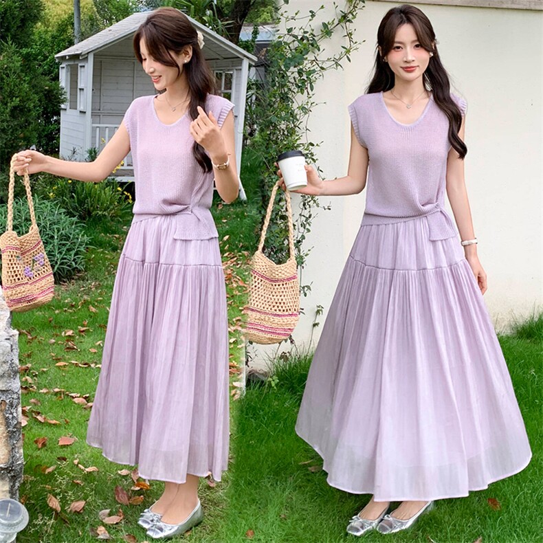 2026年夏季新款时尚优雅舒适肤感飘逸两件套裙，女装套装/套裙，超帛