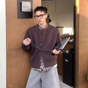 秋冬新款假两件毛衣开衫老钱风休闲慵懒外套-KS93-网图