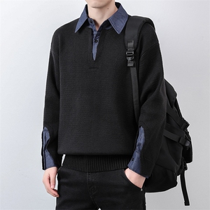 【直播】8643-P68 2025年秋季毛衣假两件POLO领男长袖针织衫图片