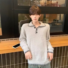 M192-P60美式复古假两件翻领毛衣女新款学院风慵懒高级感，男装针织衫/毛衣，电商B323A