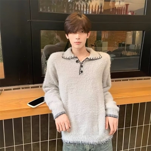 M192-P60美式复古假两件翻领毛衣女新款学院风慵懒高级感