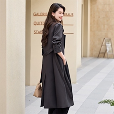 灰色高级感长款西装外套女春秋2025新款韩版宽松显瘦休闲气质风衣，女装风衣，火爆靓佳人