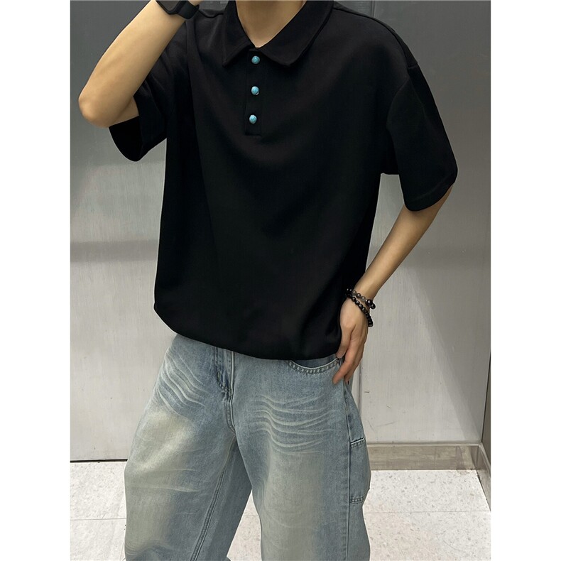 夏装新款绿松石扣子翻领重磅短袖T恤夏季男装半袖POLO衫S426特28图片