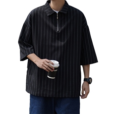 夏季条纹拉链新款短袖POLO体恤衫A177-T2005-P35.96%涤纶.4%氨纶，男装T恤，电商A177
