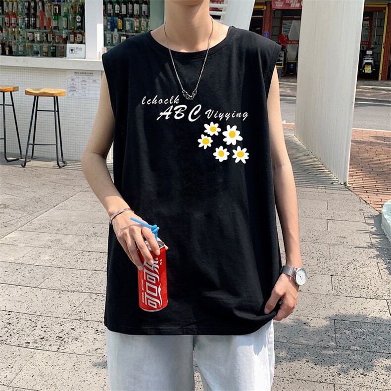 ！港风2023夏季无袖背心男加肥加大码宽松短袖T恤男BX263-P20,男装背心/马甲,电商B371