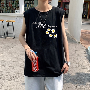 ！港风2023夏季无袖背心男加肥加大码宽松短袖T恤男BX263-P20图片