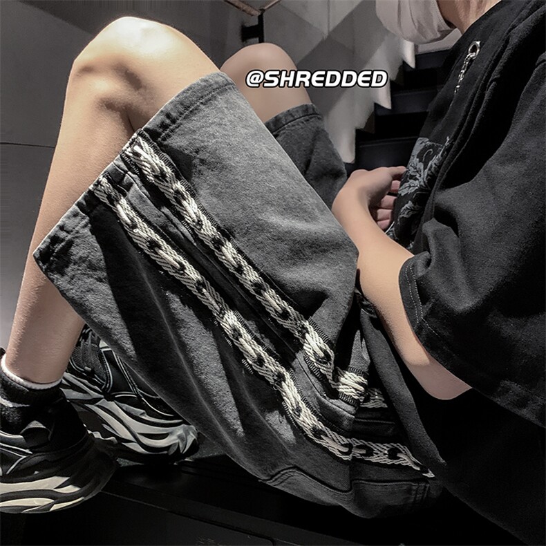 牛仔短裤夏港风新款拼接编制条纹休闲五分裤K5009B315P45控58,男装牛仔裤,电商B315