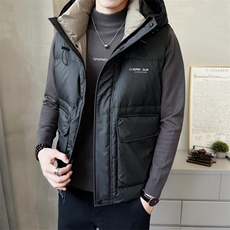 短款连帽羽绒马甲男休闲日系面包服保暖外套马甲背心M6093-P130，男装背心/马甲，电商A237