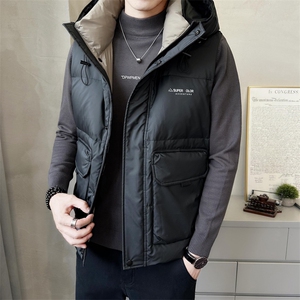 短款连帽羽绒马甲男休闲日系面包服保暖外套马甲背心M6093-P130