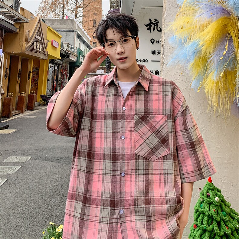 短袖衬衫男夏季新款磨毛格子衬衣DX716-特批26无差价,男装衬衫,星座214-3
