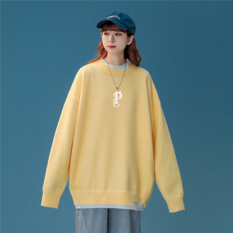 中性22冬季时尚潮流设计感字母印花假两件圆领套头毛衣M211P65K88,男装针织衫/毛衣,A247A