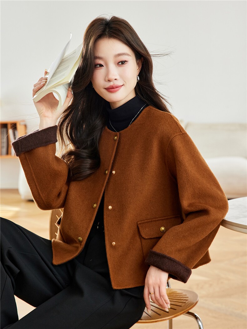 极简风气质短款毛呢外套女2025秋冬新款小个子百搭双面羊毛呢大衣,女装双面呢大衣,拾衣