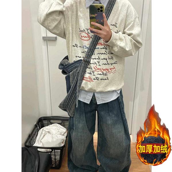 美式复古圆领卫衣女秋冬季oversize宽松加厚潮牌字母印花上衣,男装卫衣,星座506A
