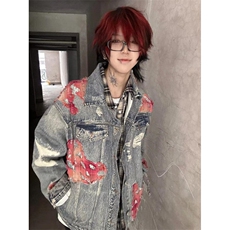 蕾丝火焰垫肩牛仔外套男女痞帅棒球服水洗复古工装夹克J35，男装夹克，星座1116A（原606A-3）