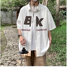 日系工装短袖衬衫男夏季少年感潮牌休闲衬衣学院风百搭宽松外套，男装衬衫，星座1013