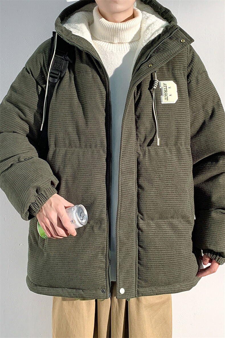 冬季青少年灯芯绒连帽棉衣潮牌羊羔毛加绒加厚棉服外套5305-P85,男装棉衣,电商B306
