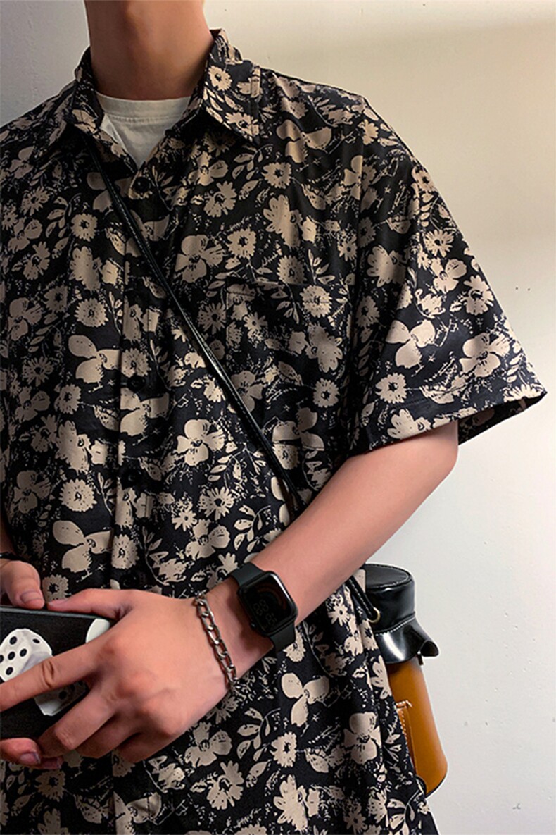 复古碎花翻领沙滩衬衫高街美式撞色上衣潮男DX101-特P30限价48,男装衬衫,电商A178