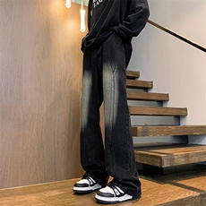 美式高街渐变水洗牛仔裤男款微喇拼接潮牌裤子复古KZ014P63加绒73，男装牛仔裤，电商B312