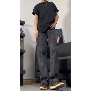 抖音品质美式高街oversize设计感蛇纹迷彩水洗弯刀裤图片