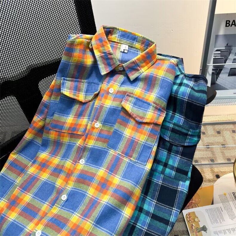 春季格子衬衫男士长袖美式复古潮牌痞帅防晒外套潮流ins衬衣服,男装衬衫,星座1013