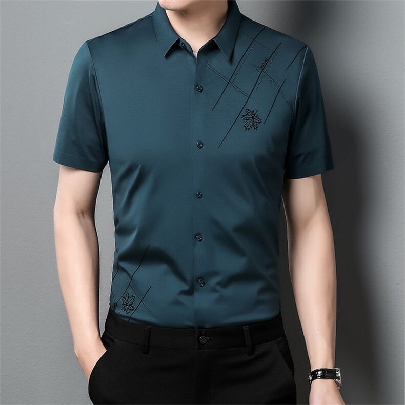 夏季2023新款短袖衬衫男士商务修身休闲上衣衬衣潮流,男装衬衫,电商B212（原钱塘6029）