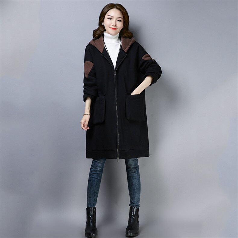 棉服连帽棉长袖加厚拉链口袋排扣中长款拼接,女装棉衣/棉服,叶笙衣