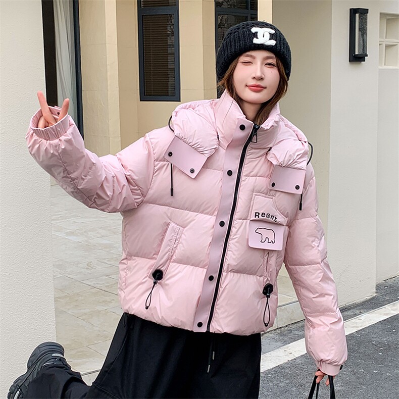 现货可推2025冬装新款气质加厚白鸭绒保暖短款连帽羽绒服女,女装羽绒服,时尚风爆