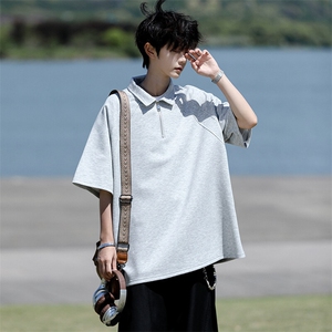 8XL-M半拉链t恤短袖POLO衫男款夏季美式翻领宽松大码半袖DT008P45图片