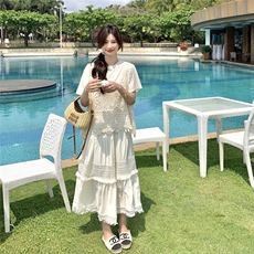 现货:夏装新款气质钩花蕾丝背心半身裙三件套装裙2C135-8803P155，女装套装/套裙，2C135