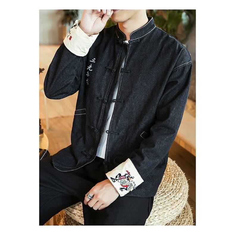 秋冬风刺绣大码休闲牛仔夹克立领情侣外套潮JK17/P155,男装工装外套,钱塘713