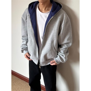 1506/QA010/P52新款连帽卫衣拉链开衫外套灰色帽衫运动潮图片