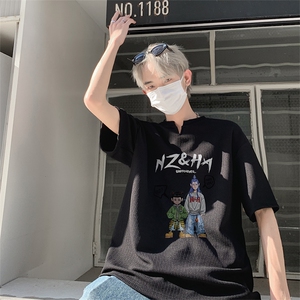 哪吒抖音直播得物痞帅肌理感V领短袖T7526P26控39图片