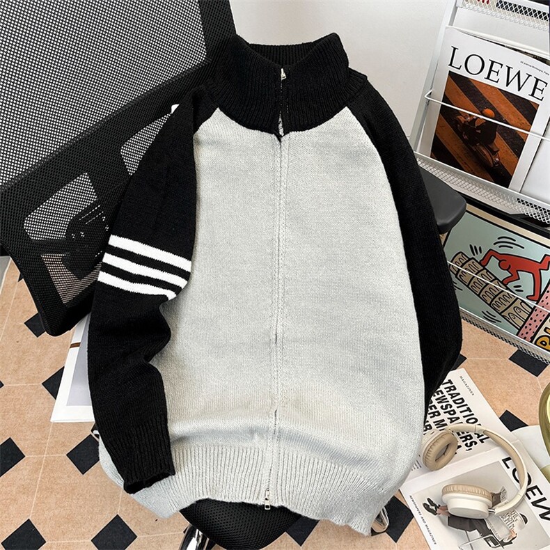开衫毛衣男春秋季2025潮牌立领撞色针织外套男生2420P52，男装针织衫/毛衣，星座410-2