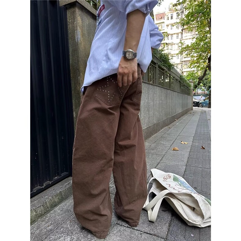 N1355-P58流行百搭新款星星铆钉明线水洗工装裤日系气质潮流，男装工装外套，电商B323A