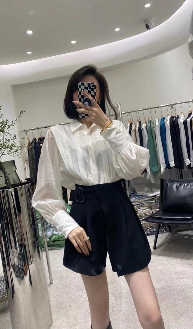 2021秋季新款韩东大门宽松显瘦POLO领单排扣前胸打杠小,女装其它,L·H·X
