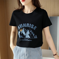 夏季丝光棉t恤女2024新款短款高支纯棉白色短袖绣花潮流烫钻百搭，女装T恤，元素羊绒