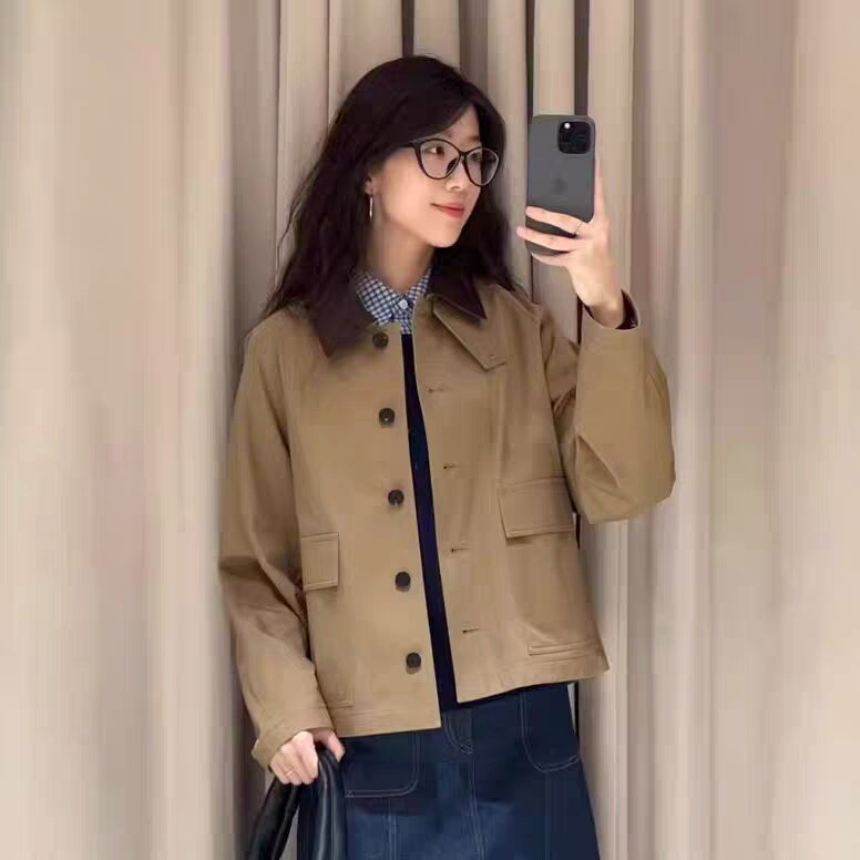 2025舒适百搭简约之禾同款撞色领短款风衣,女装风衣,湘姗