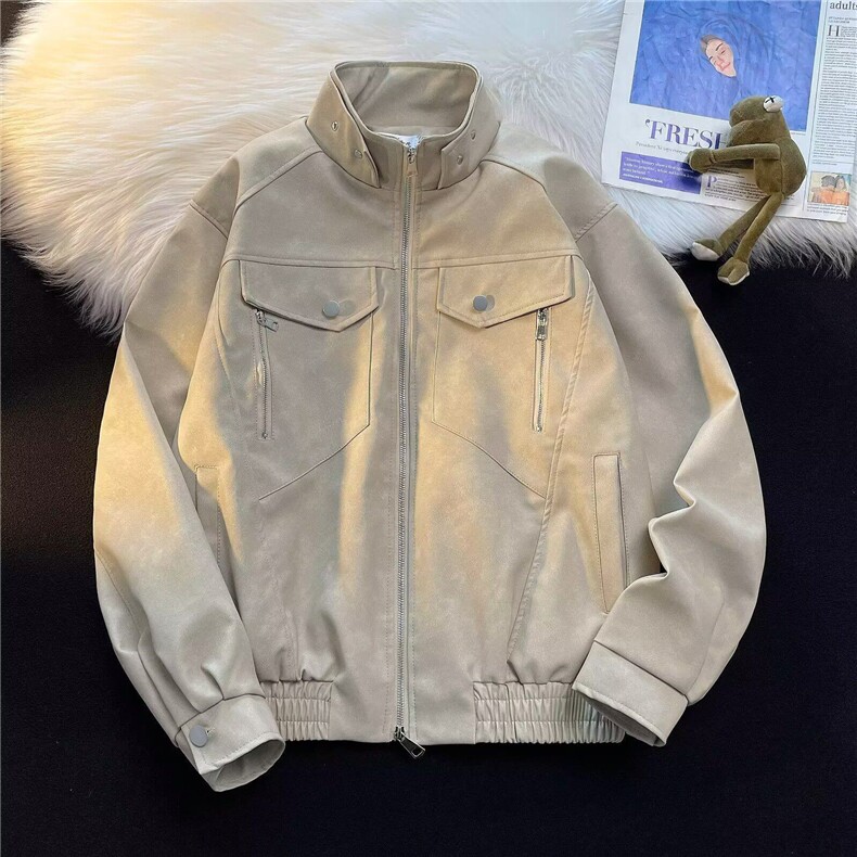长袖美式复古做旧层次织线设计工装夹克W281-P102图片