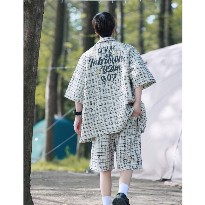 小香风印花织带短衬DCS9018P45短裤DK8797P40套装DTZ9028P85,男装休闲套装,星座227-7