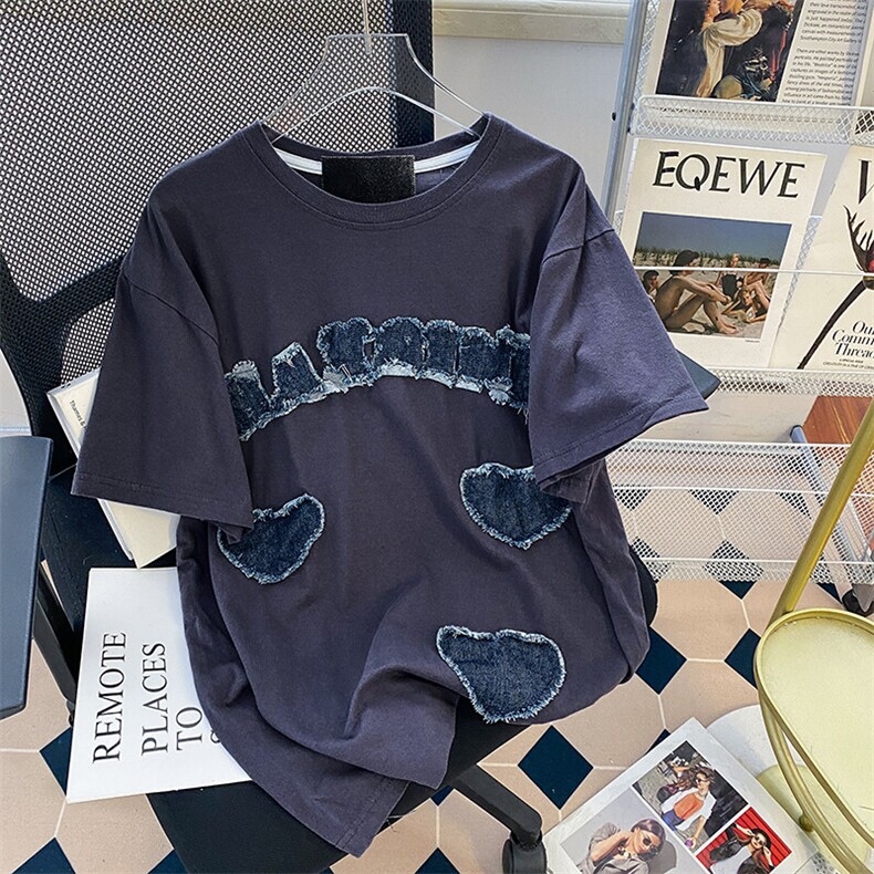 贴布绣棉后包领抖音天猫品质情侣男女字母短袖T恤 TT031-45图片