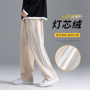 秋冬新款三条杠灯芯绒时尚加厚情侣款学生运动裤A068-DJK22-TP40图片