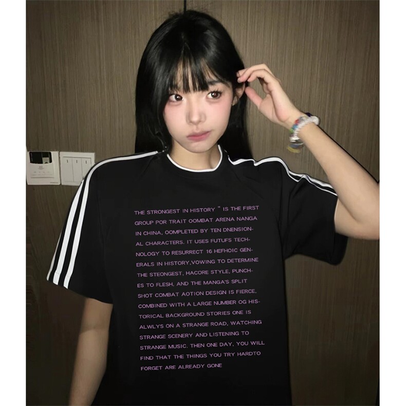 抖音得物高品质二开240克宽松纯棉美式潮牌三条杠织带短袖T恤,男装T恤,电商A486-1