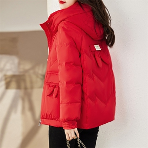 现货白鸭绒羽绒服女连帽新款短款面包服时尚宽松休闲保暖轻暖外套图片